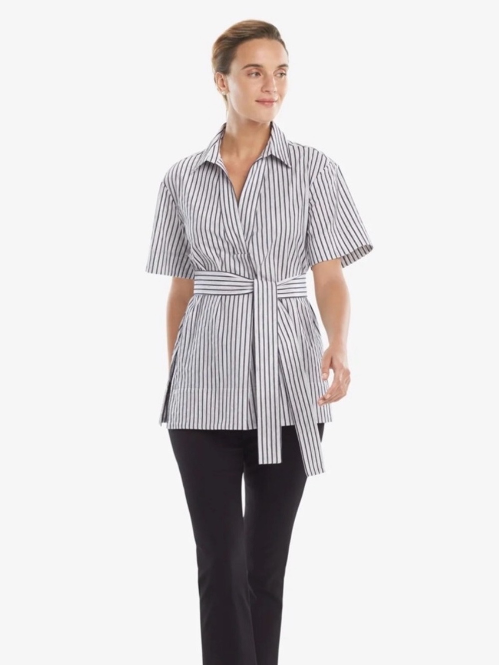 MM Lafleur Striped Short-Sleeve Belted Tunic in White and Black
